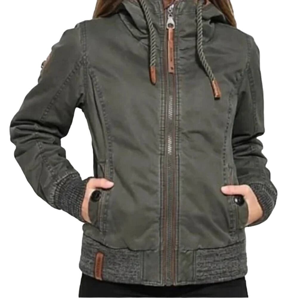 Naketano Brave New World Jacket Bomber Full Zip Hooded 100% Cotton Green Small